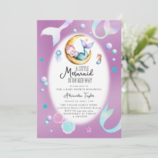 Eine kleine Meerjungfrau auf ihrem Weg zum Sea Gir Einladung (Stehend Vorderseite)