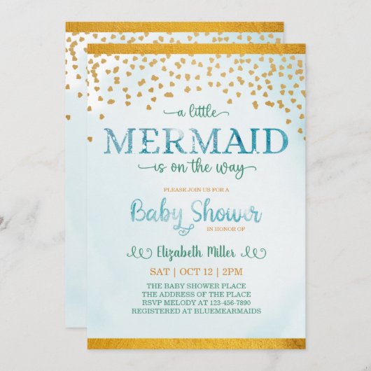 Eine kleine Meerjungfrau ist unterwegs mit einer B Einladung (Vorne/Hinten)