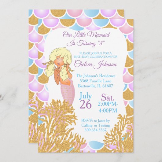 Eine kleine Meerjungfrau zum 00. Geburtstag Einladung (Vorne/Hinten)
