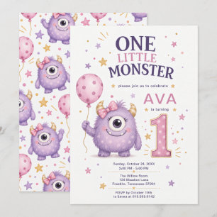 Eine kleine Monster-Girl 1. Geburtstag Einladung