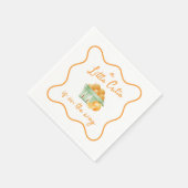 Eine kleine orangefarbene Süsse-Babydusche Serviette (Ecke)