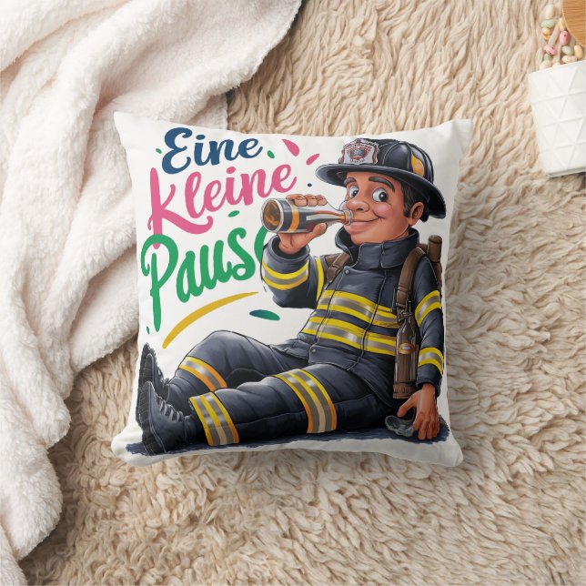 "Eine kleine Pause" Feuerwehrmann Kissen (Decke)