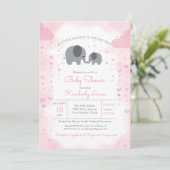 Eine kleine Peanut Elephant Girl Babydusche Einladung (Stehend Vorderseite)