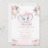 Eine kleine Peanut Floral Elephant Girl Baby Dusch Einladung (Vorderseite)