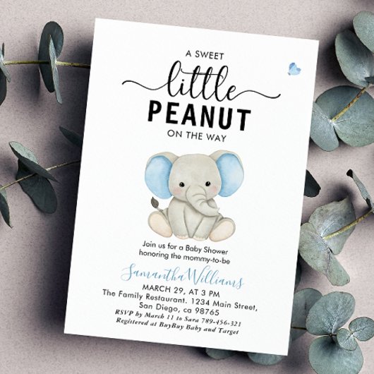 Eine kleine Peanut Niedlich Blue Elephant Baby Dus Einladung