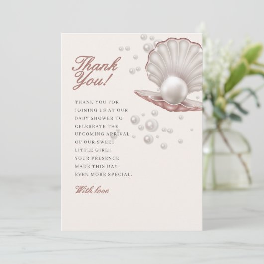eine kleine Perle unter der Babydusche Dankeskarte (Stehend Vorderseite)