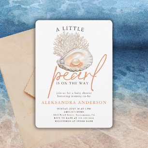 Eine kleine Perlwasserfarbe Seashell Babydusche Einladung