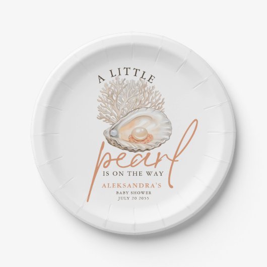 Eine kleine Perlwasserfarbe Seashell Babydusche Pappteller (Vorderseite)