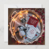 Eine kleine Pinguin-Liebe-Schwangerschaftsankündig Feiertagskarte (Vorderseite)