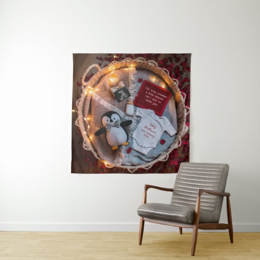 Eine kleine Pinguin-Liebe-Schwangerschaftsankündig Wandteppich (Beispiel)