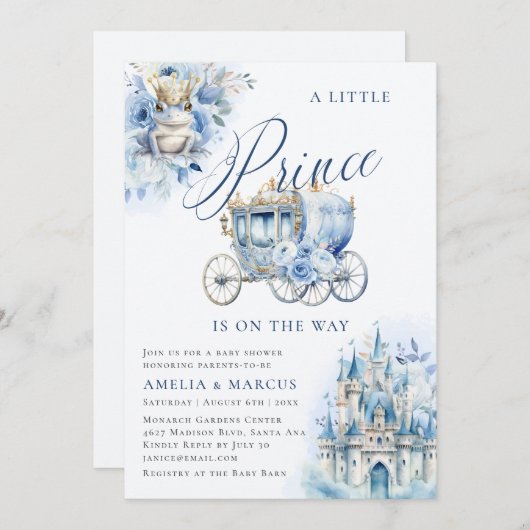 Eine kleine Prince Royal Blue Dusche - Einladung (Vorne/Hinten)