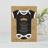 Eine kleine Princess Black & Royal Gold Baby Dusch Einladung (Stehend Vorderseite)