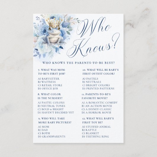 Eine kleine Prinz Royal Blue Dusche, wer weiß? Begleitkarte (Vorderseite)