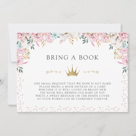 Eine kleine Prinzessin bringt ein Buch Einladung (Vorderseite)