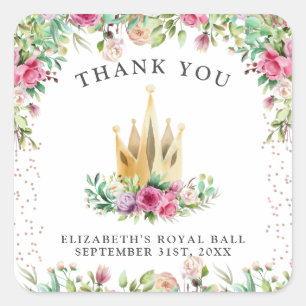 Eine kleine Prinzessin Floral Dankeschön Quadratischer Aufkleber