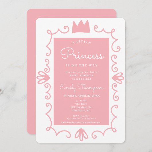 Eine kleine Prinzessin moderne Pink Girl Babydusch Einladung (Vorne/Hinten)