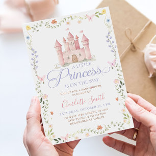 Eine kleine Prinzessinnen-Schloss-Blumen-Babyparty Einladung