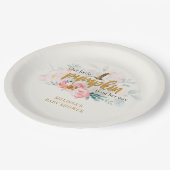 Eine kleine Puffkindusche mit Pink-Blütenmädchen Pappteller (Schrägansicht)