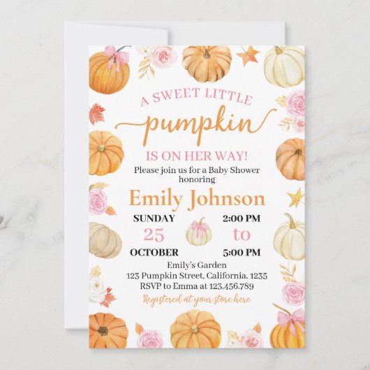 Eine kleine Pumkin Fall Girl Dusche Einladung (Vorderseite)