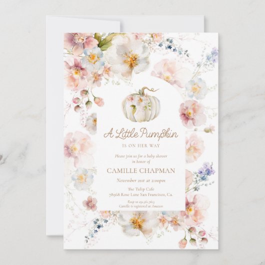Eine kleine Pumkin Floral Girl Babydusche Einladung (Vorderseite)