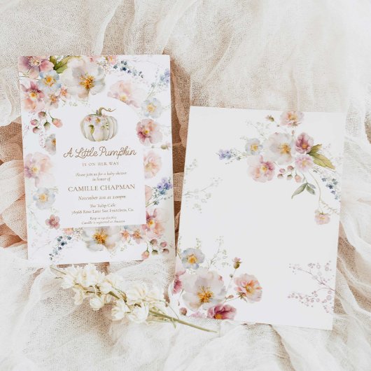 Eine kleine Pumkin Floral Girl Babydusche Einladung