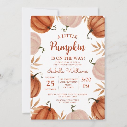Eine kleine Pumkin Girl Babydusche Einladung (Vorderseite)