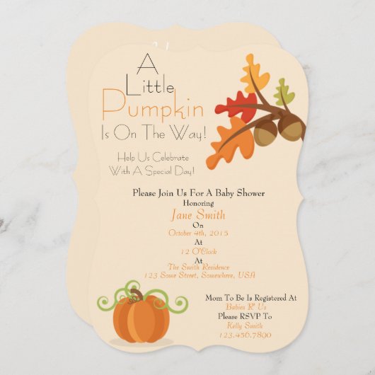 Eine kleine Pumpkin Baby Dusche laden ein Einladung (Vorne/Hinten)