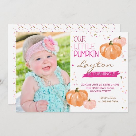 Eine kleine Pumpkin Birthday Einladungskarte Einladung (Vorne/Hinten)