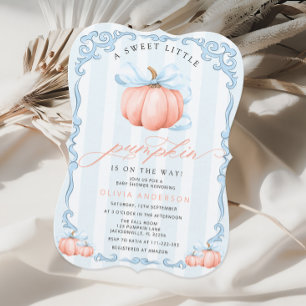 Eine kleine Pumpkin Blue Bow Fall Boy Baby Dusche Einladung