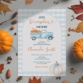 Eine kleine Pumpkin Blue Truck Gingham Baby Dusche Einladung