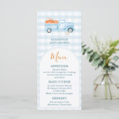 Eine kleine Pumpkin Blue Truck Gingham Baby Dusche Menükarte (Stehend Vorderseite)