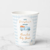 Eine kleine Pumpkin Blue Truck Gingham Baby Dusche Pappbecher (Rückseite)