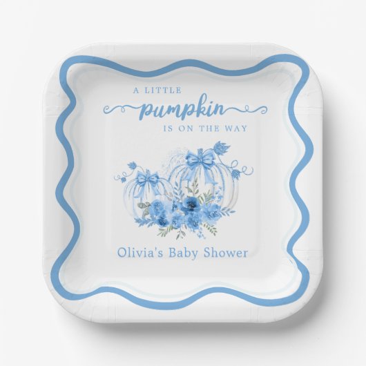 Eine kleine Pumpkin Bow Wave Frame Baby Dusche Pappteller (Vorderseite)