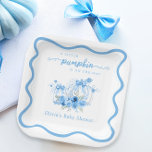 Eine kleine Pumpkin Bow Wave Frame Baby Dusche Pappteller<br><div class="desc">Ein kleiner Kürbisbrauen Wave Frame Baby Duschpapier Teller. Matching-Elemente sind verfügbar.</div>