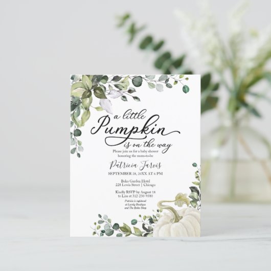 Eine kleine Pumpkin Budget Baby Dusche Einladung (Stehend Vorderseite)
