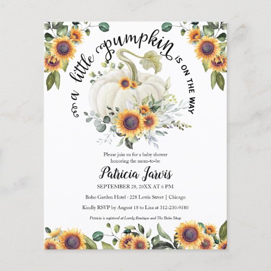 Eine kleine Pumpkin Budget Baby Dusche Einladung (Vorderseite)