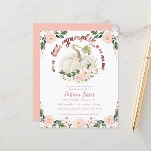 Eine kleine Pumpkin Budget Baby Dusche Einladung (Vorderseite/Rückseite Beispiel)