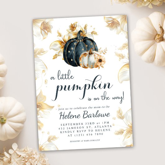 Eine kleine Pumpkin Elegant Floral Baby Dusche Einladung