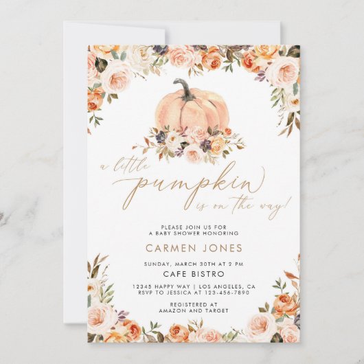 Eine kleine Pumpkin Fall Baby Dusche Einladung (Vorderseite)