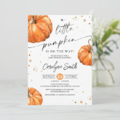 Eine kleine Pumpkin Fall Baby Dusche Einladung (Stehend Vorderseite)