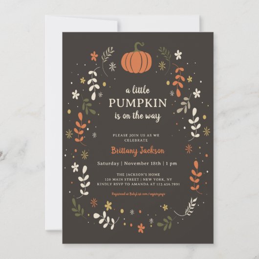 Eine kleine Pumpkin Fall Baby Dusche Einladung (Vorderseite)