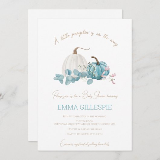 Eine kleine Pumpkin Fall Baby Dusche Einladung (Vorne/Hinten)