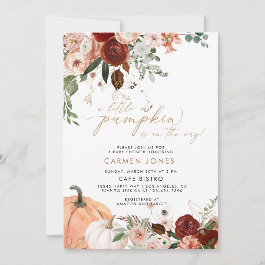 Eine kleine Pumpkin Fall Baby Dusche Einladung (Vorderseite)