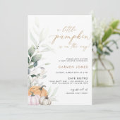 Eine kleine Pumpkin Fall Baby Dusche Einladung (Stehend Vorderseite)