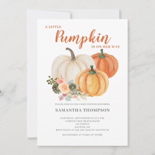 Eine kleine Pumpkin Fall Baby Dusche Einladung (Vorderseite)
