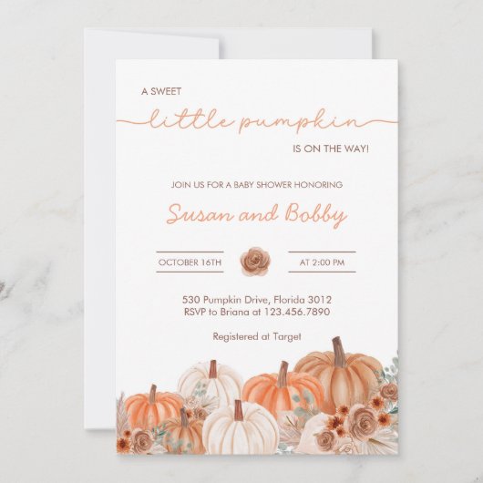Eine kleine Pumpkin Fall Baby Dusche | Gender Neut Einladung (Vorderseite)