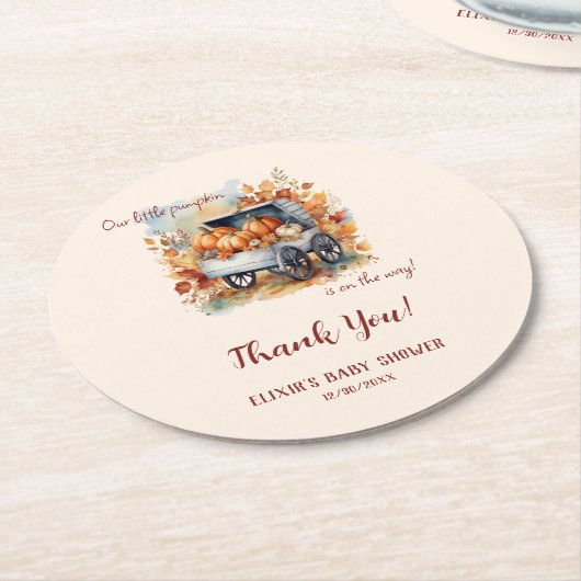 Eine kleine Pumpkin Fall Baby Dusche | Gender Neut Runder Pappuntersetzer (Angewinkelt)