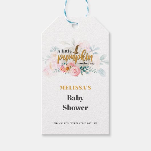 Eine kleine Pumpkin Fall Babydusche Geschenkanhänger (Vorderseite)