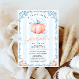 Eine kleine Pumpkin Fall Blue Bow Baby Dusche Einladung