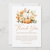 Eine kleine Pumpkin Fall Floral Baby Dusche Dankeskarte (Vorderseite)